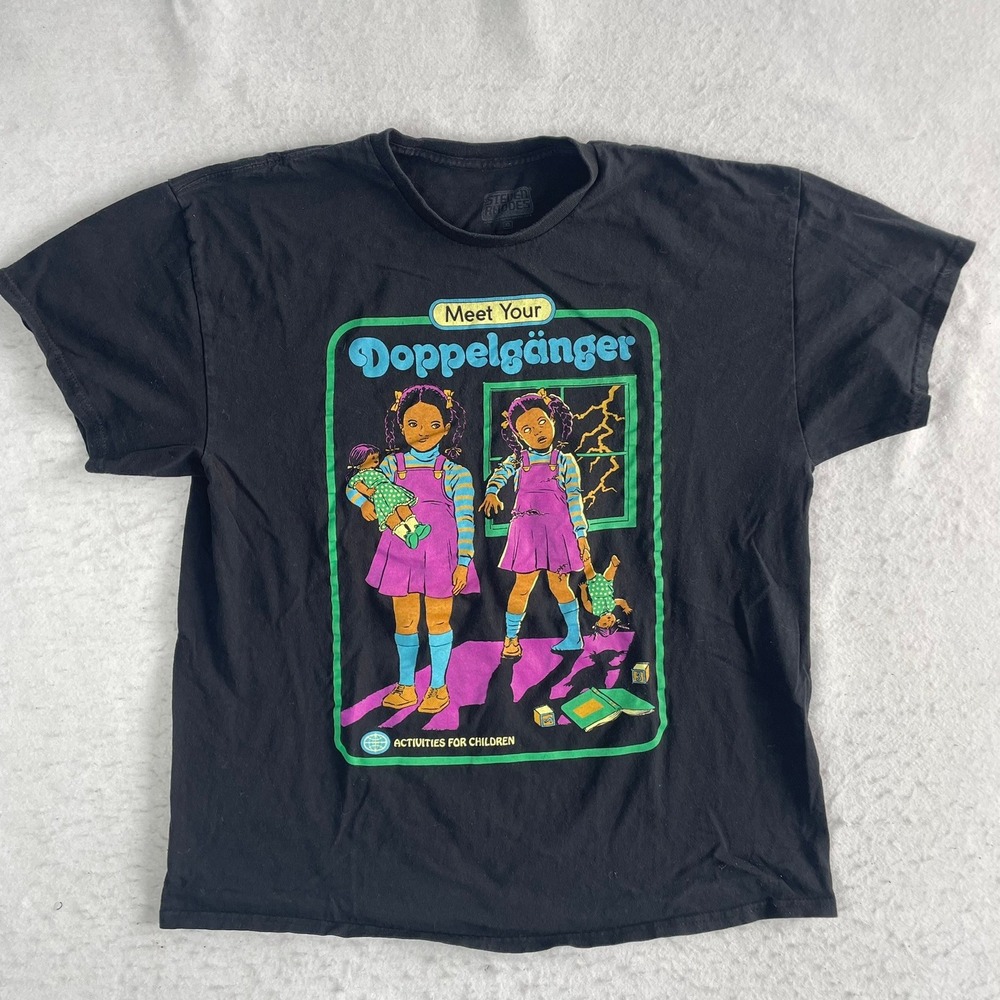 Steven Rhodes T-Shirt Mens XL Black Meet Your Doppelganger Graphic Retro Tee